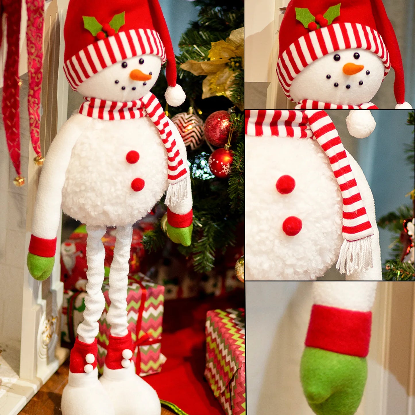 Christmas Red Christmas Hat Snowman Ornament, Christmas Retractable Standing Snowman Decoration Atmosphere Ornament Noel Decor