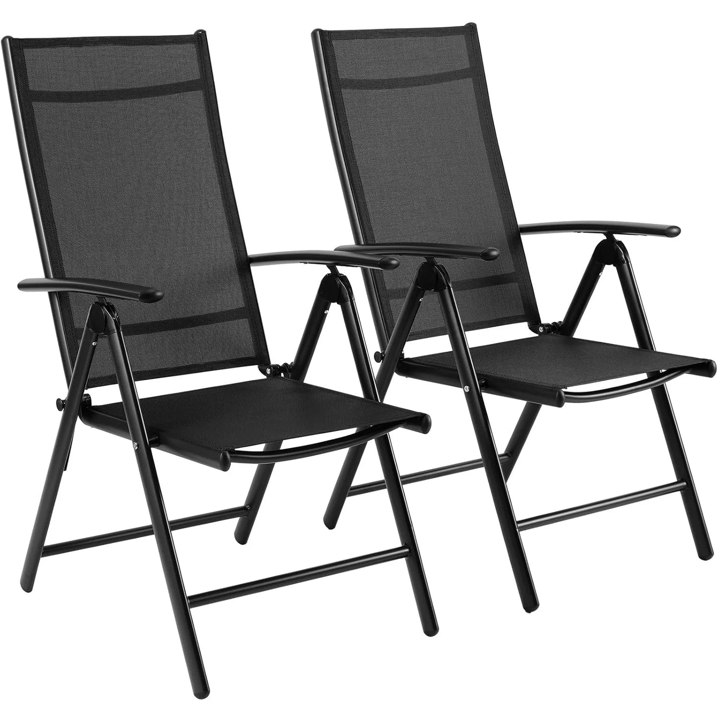 2PCS Foldable Lounge Chair Patio Folding Dining Chairs Aluminum Padded Adjustable High Back Lightweight Lawn Chair, Load 120kg