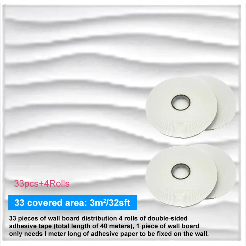 Wall Renovation 3D PVC Wave Board Texture Wall Panel Non-self-adhesive Wall Sticker Art Ceramic Tile Wallpaper Room Bathroom