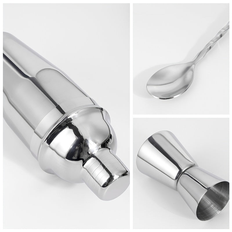 5pcs, Cocktail Shaker Set, Including 750ml/25.4oz Stainless Steel Cocktail Shaker, Bar Spoon, Double Jigger And Pour Spouts, Bar Accessories, For Bar, Pub, Club Use