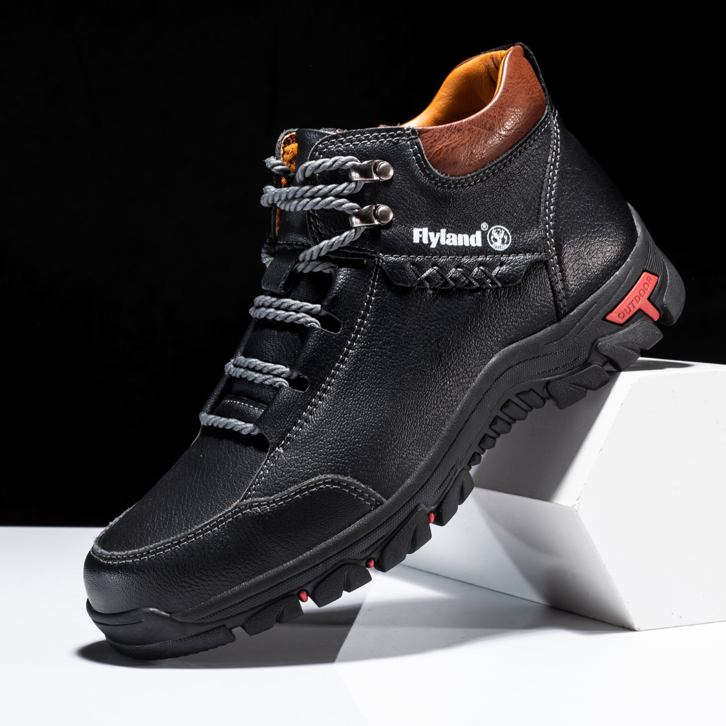 FLYLAND Men's Breathable Chukka Boots - High Quality-Like Upper, All-Terrain Traction Rubber Sole, Round Toe Hiking & Trekking Shoes for Camping, Mountaineering, Casual Wear - Black/Red/Grey Boots (Lace-Up), Winter Boots For