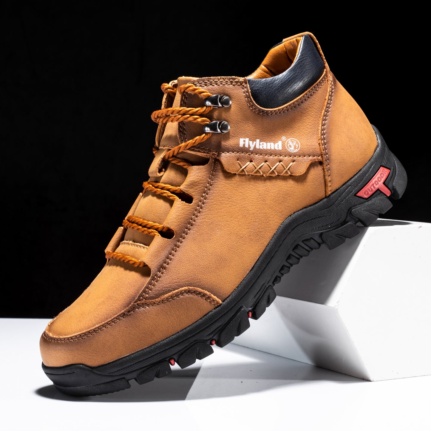 FLYLAND Men's Breathable Chukka Boots - High Quality-Like Upper, All-Terrain Traction Rubber Sole, Round Toe Hiking & Trekking Shoes for Camping, Mountaineering, Casual Wear - Black/Red/Grey Boots (Lace-Up), Winter Boots For