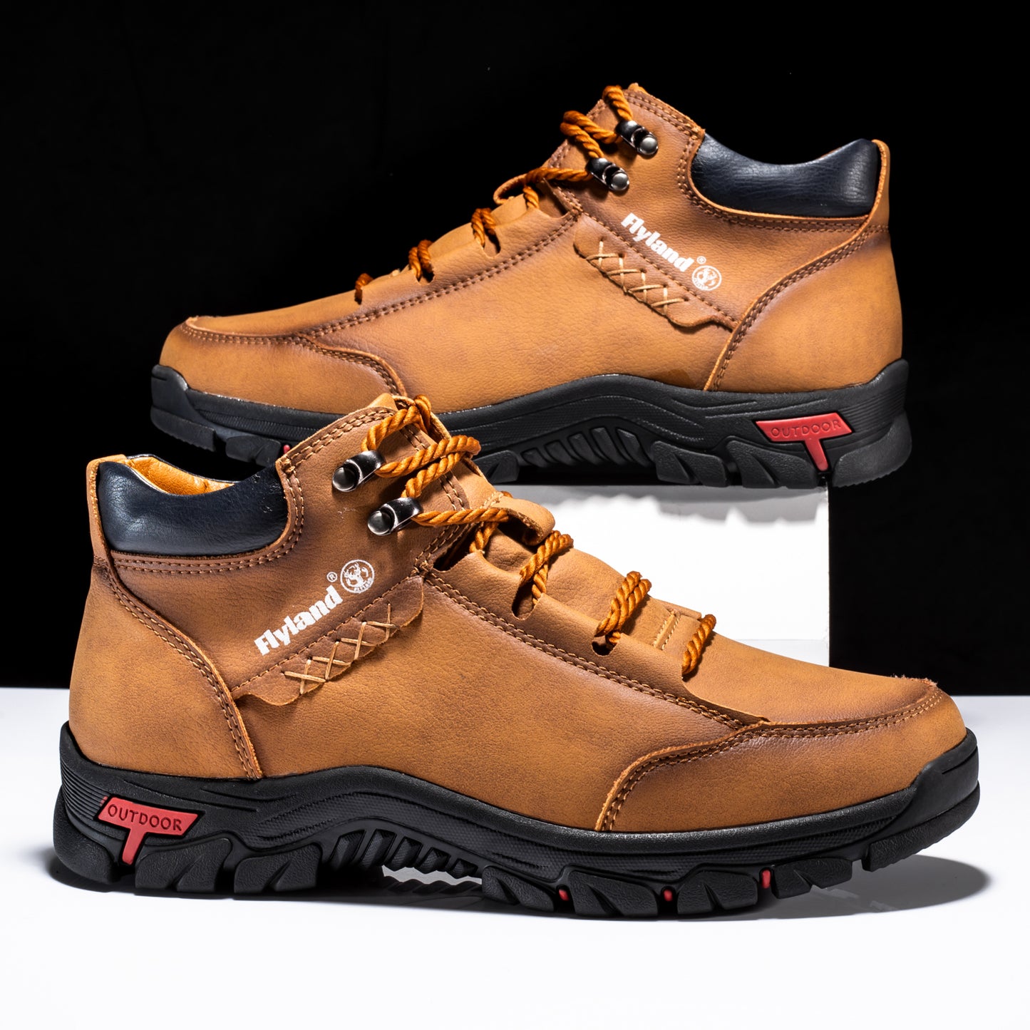 FLYLAND Men's Breathable Chukka Boots - High Quality-Like Upper, All-Terrain Traction Rubber Sole, Round Toe Hiking & Trekking Shoes for Camping, Mountaineering, Casual Wear - Black/Red/Grey Boots (Lace-Up), Winter Boots For