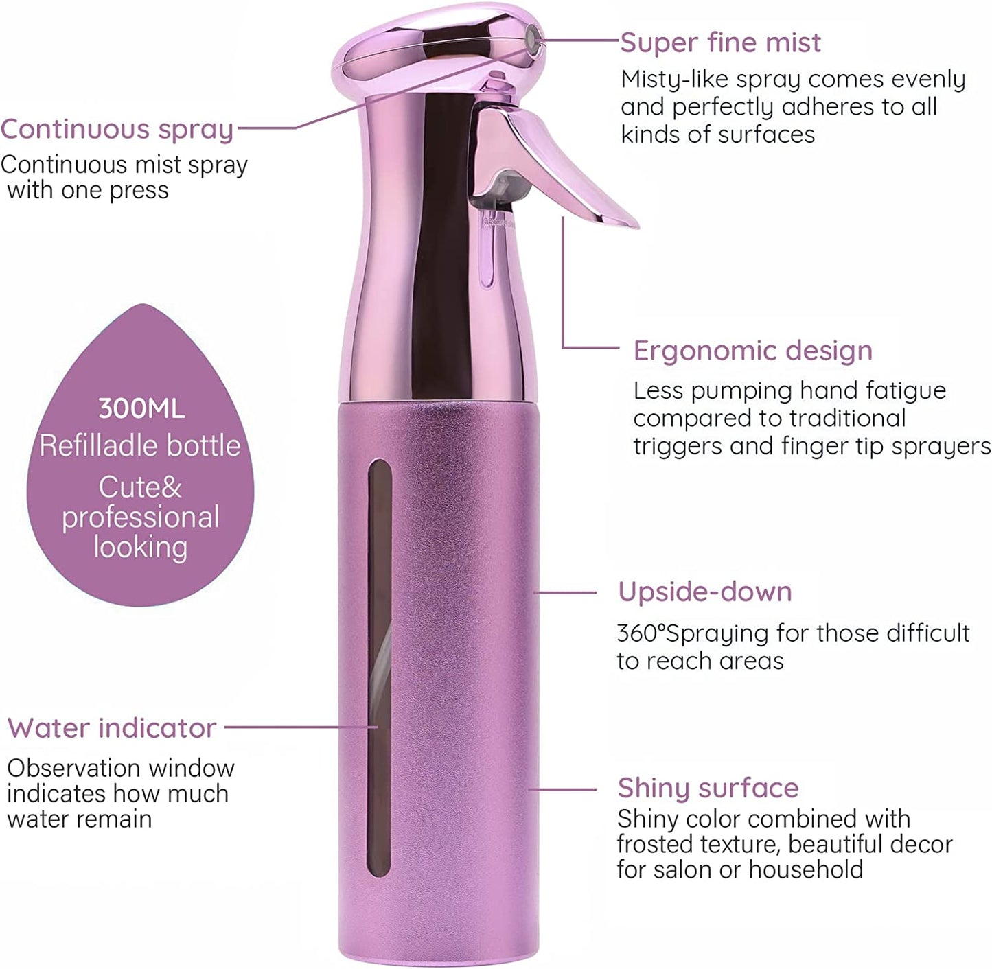 1pcs 300ml Electroplating Continuous Spray Bottle Automatic High-pressure Spray Bottle Hairdressing Alcohol Disinfection Spray Bottle