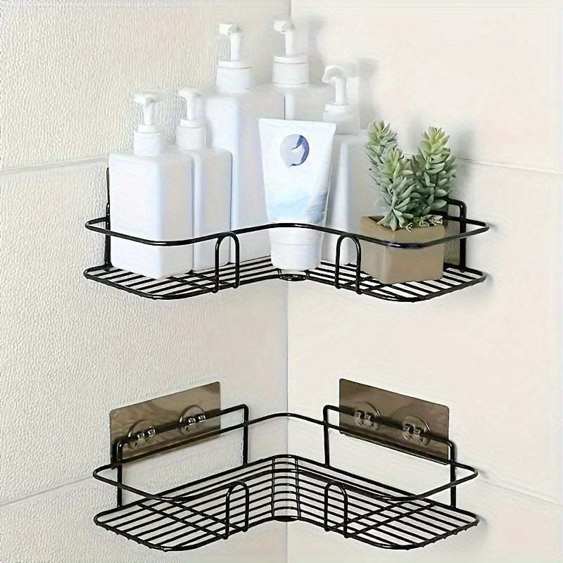 [Cast Iron Shower Shelf] 1pc Cast Iron Corner Shower Shelf - No-Drill Wall Mounted Black Wire Mesh Bathroom Storage Rack for Easy Access & Organization, Perfect for Shampoo, Conditioner, and Soap, Bathroom Storage Solution |