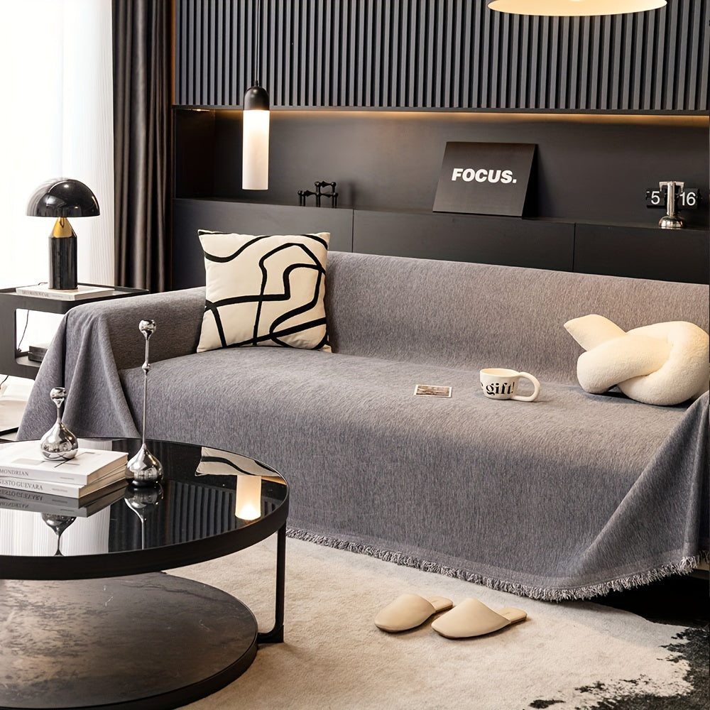 1pc Luxurious Waterproof Sofa Cover with Tassels - Durable, Washable, and Universal Furniture Protector for Living Room Home Decor - Stylish Couch Slipcover and Throw Blanket Alternative