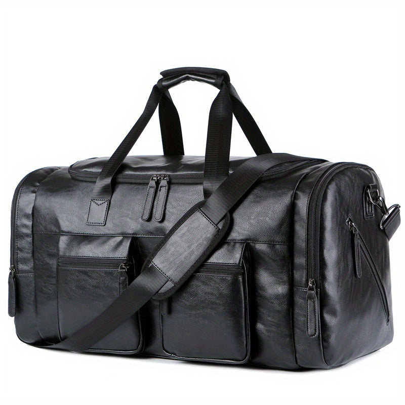 [Genuine Travel Duffel] Durable & Stylish Men's Genuine Travel Duffel Bag - Adjustable Shoulder Straps, Multiple Compartments, Secure Zipper Closure (Black), Luggage for Travel, Weekends, Trips & Daily Use