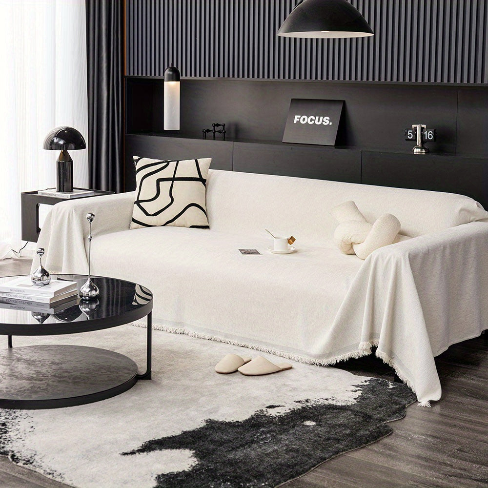 1pc Luxurious Waterproof Sofa Cover with Tassels - Durable, Washable, and Universal Furniture Protector for Living Room Home Decor - Stylish Couch Slipcover and Throw Blanket Alternative