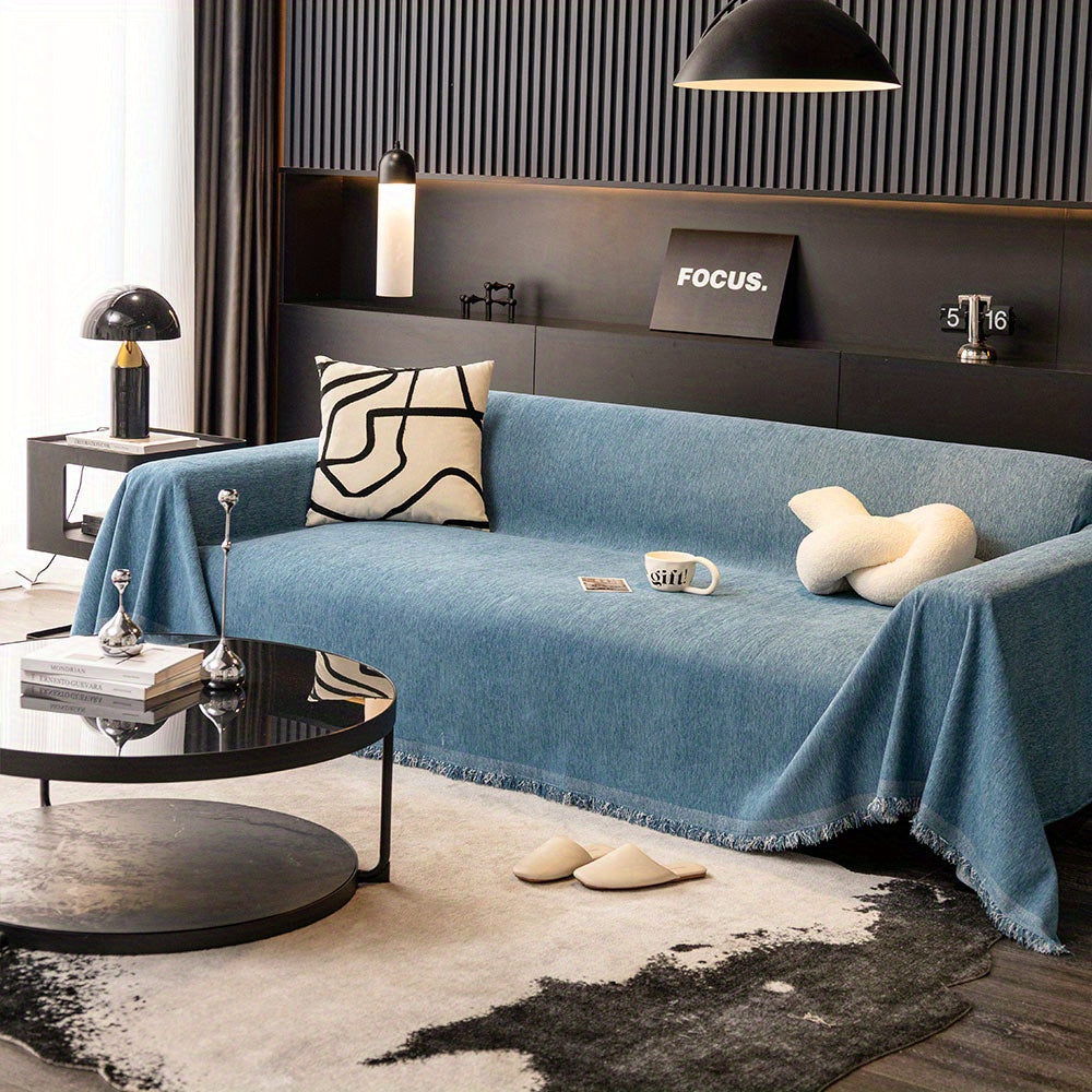 1pc Luxurious Waterproof Sofa Cover with Tassels - Durable, Washable, and Universal Furniture Protector for Living Room Home Decor - Stylish Couch Slipcover and Throw Blanket Alternative