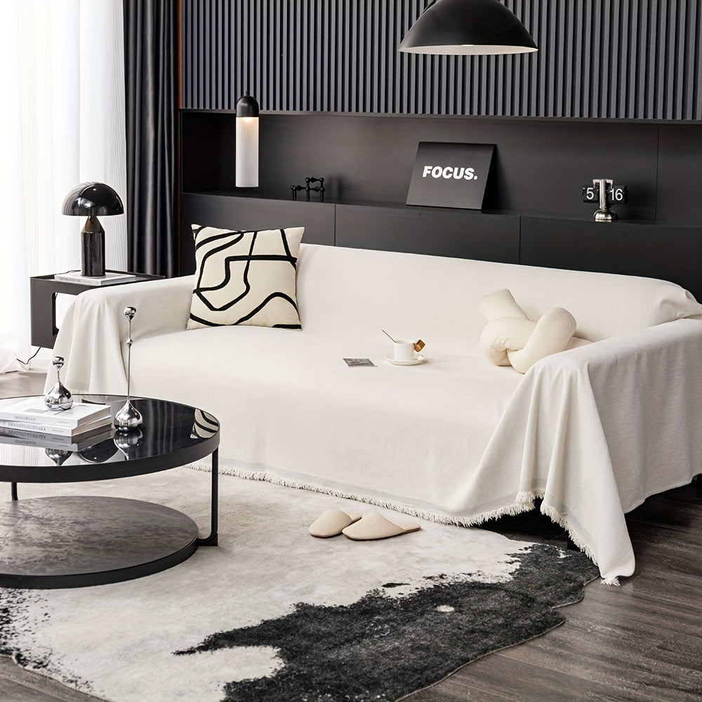 1pc Luxurious Waterproof Sofa Cover with Tassels - Durable, Washable, and Universal Furniture Protector for Living Room Home Decor - Stylish Couch Slipcover and Throw Blanket Alternative