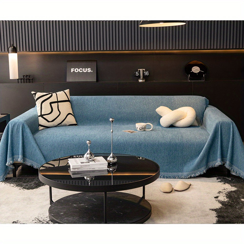 1pc Luxurious Waterproof Sofa Cover with Tassels - Durable, Washable, and Universal Furniture Protector for Living Room Home Decor - Stylish Couch Slipcover and Throw Blanket Alternative