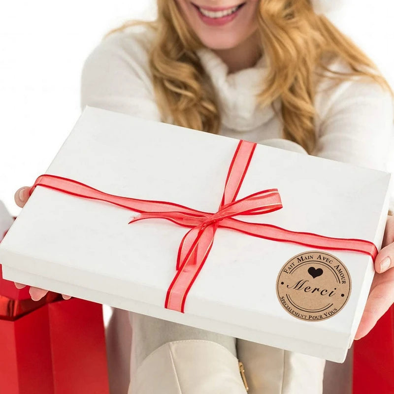 100/500pcs Roll Kraft Paper Merci French Thank You labels Stickers Envelope Package Seal Labels 25MM Baking Decorations