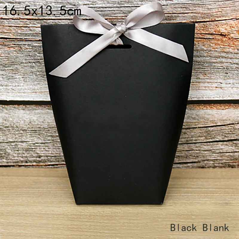 50pcs White Kraft Black Paper Bag Bronzing French "Merci" Thank You Gift Box Package Wedding Party Favor Candy Bags With Ribbon