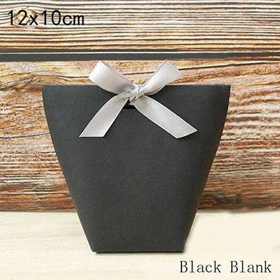 50pcs White Kraft Black Paper Bag Bronzing French "Merci" Thank You Gift Box Package Wedding Party Favor Candy Bags With Ribbon