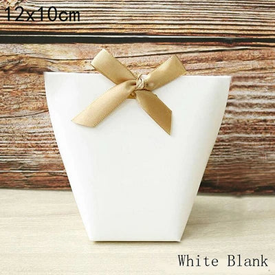 50pcs White Kraft Black Paper Bag Bronzing French "Merci" Thank You Gift Box Package Wedding Party Favor Candy Bags With Ribbon