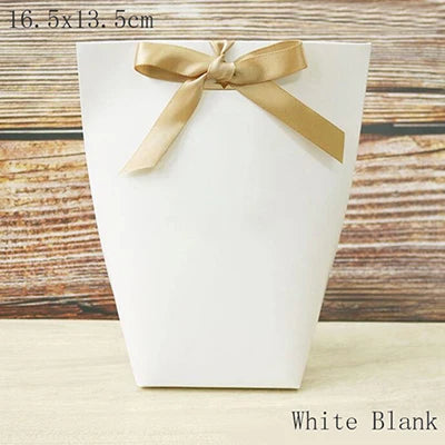 50pcs White Kraft Black Paper Bag Bronzing French "Merci" Thank You Gift Box Package Wedding Party Favor Candy Bags With Ribbon