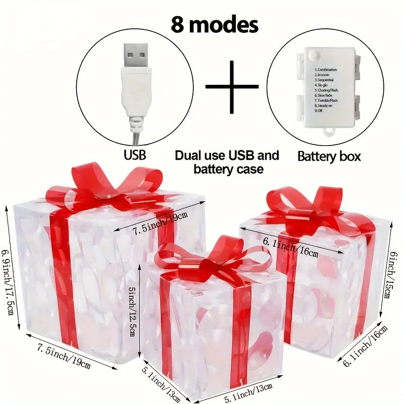 Three Sets Of Christmas Luminous And Exquisite Decorative Lights, Detachable Gift Box And Lighting Fixture,Christmas Decorations