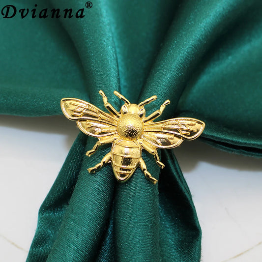 6Pcs Gold Bee Napkin Rings Metal Insect Napkin Holder for Fall Thanksgiving Halloween Table Decoration HWE92