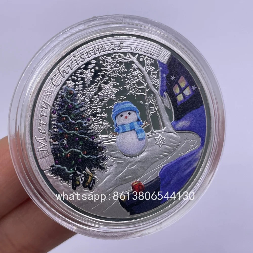 Best Xmas Gift! 17 Designs Christmas Gold&Silver Coin with Acrylic shell/Gift Box Collectible for Kids Friends Party Home Decor