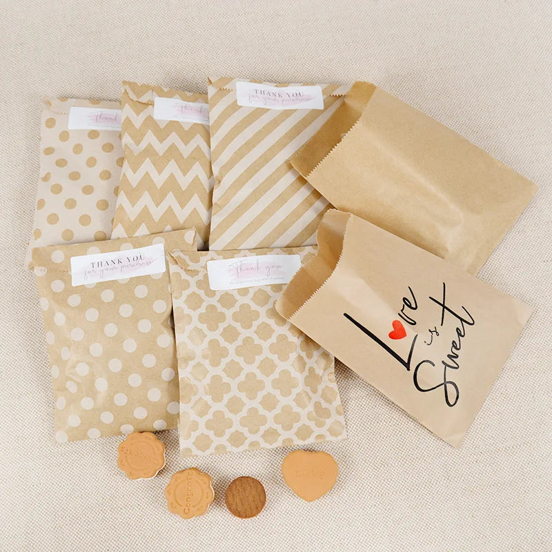 25/50pcs 13x18cm Thank You Kraft Paper Candy Bags Wedding Favors Biscuit Packaging Bag For Guest Birthday Party Decor Gift Pouch