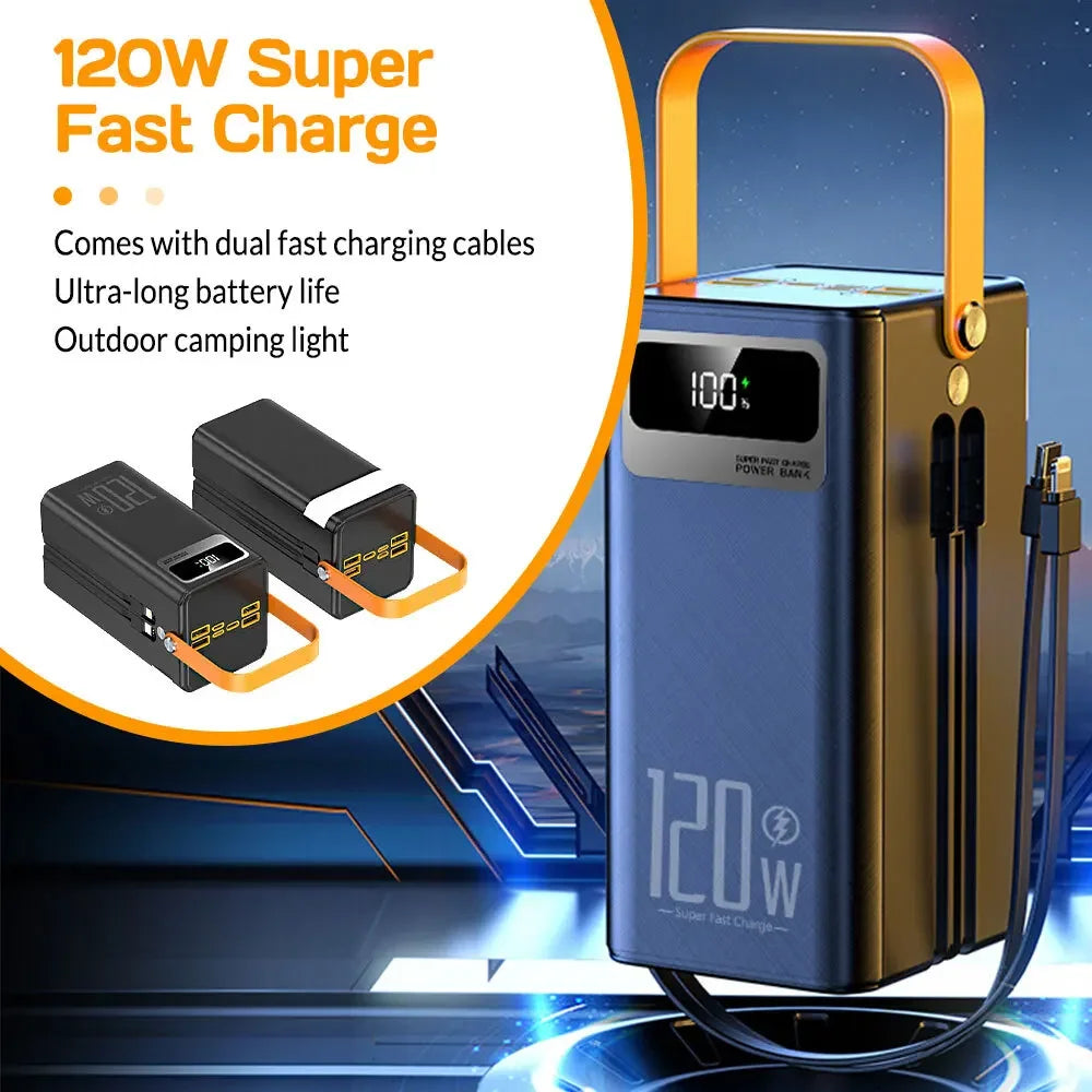 Portable Power Bank 120W 80000mAH Super Fast Charger Large Capacity External Battery Supports Simultaneous Charging of 7 Devices