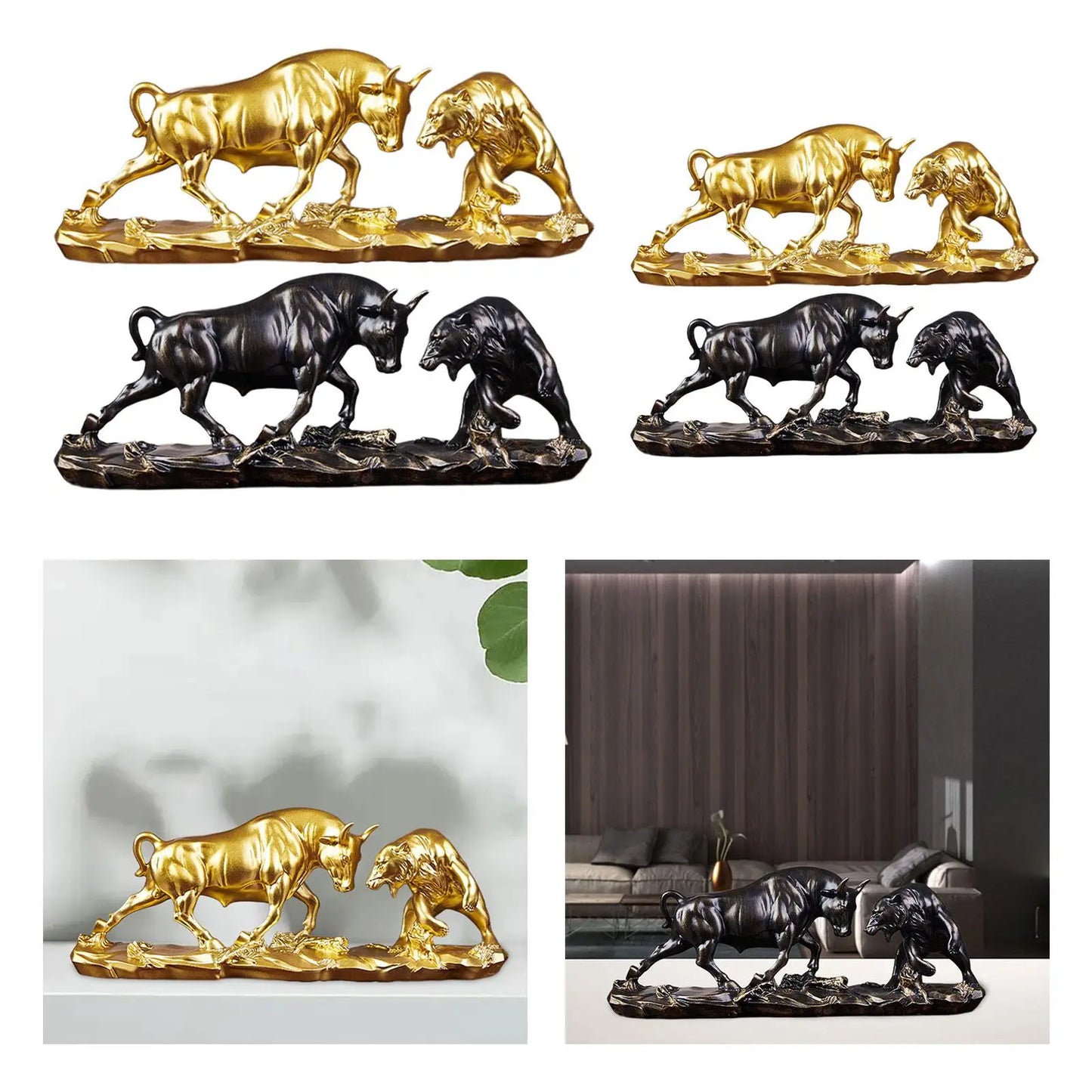 Bull Figurine Lifelike Fine Workmanship Collection Bear and Bull Statue Cattle Sculptures for Shelves Desk Office Bookcase Shelf