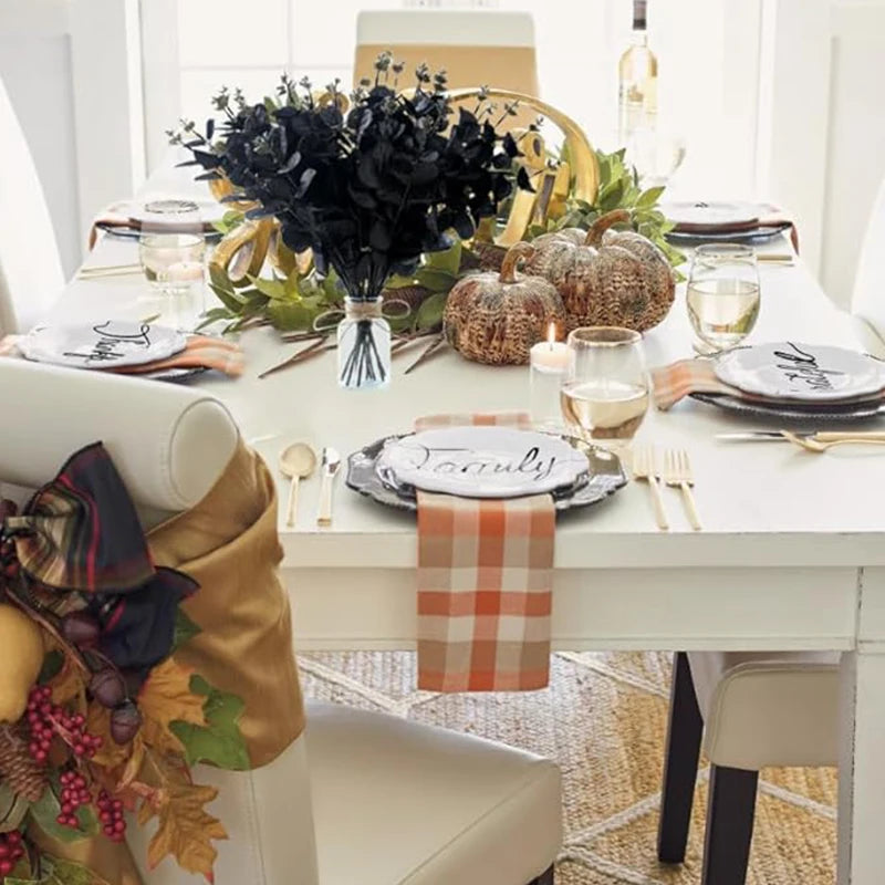 16 Forks Black Artificial Rattan Eucalyptus Leaves Fake Flowers Bouquet for Home Room Decor Thanksgiving Halloween Decoration