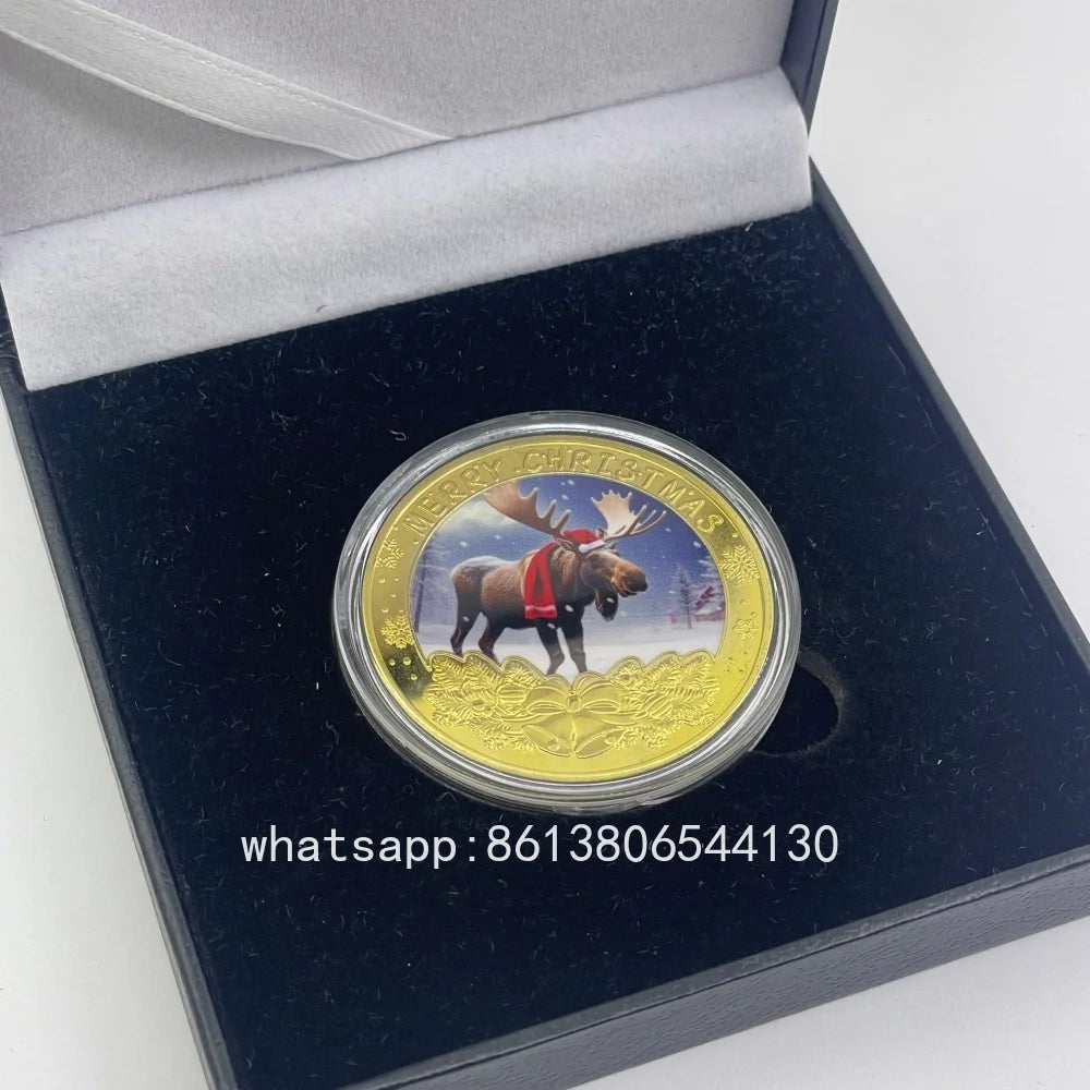 Best Xmas Gift! 17 Designs Christmas Gold&Silver Coin with Acrylic shell/Gift Box Collectible for Kids Friends Party Home Decor