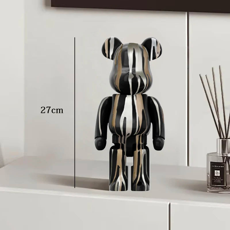27cm Graffiti Bear Statue Paint Block Bear Decor Resin Desktop Ornaments Home Decoration Living Room Bear Floor Sculpture Gifts