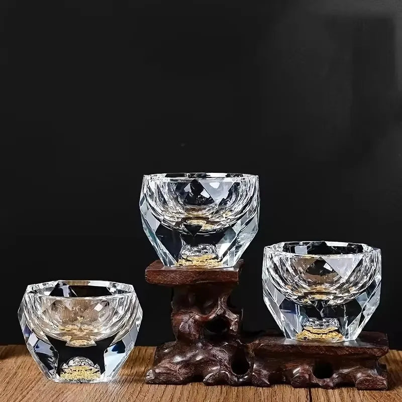 50ml Luxury Crystal Glass Vodka Shot Glass Sake Teacup Glass Bar Liqueur Double Bottom Gold Foil Glass Tea Cup