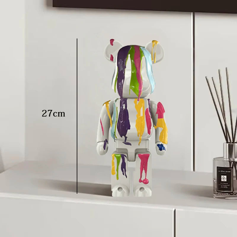 27cm Graffiti Bear Statue Paint Block Bear Decor Resin Desktop Ornaments Home Decoration Living Room Bear Floor Sculpture Gifts