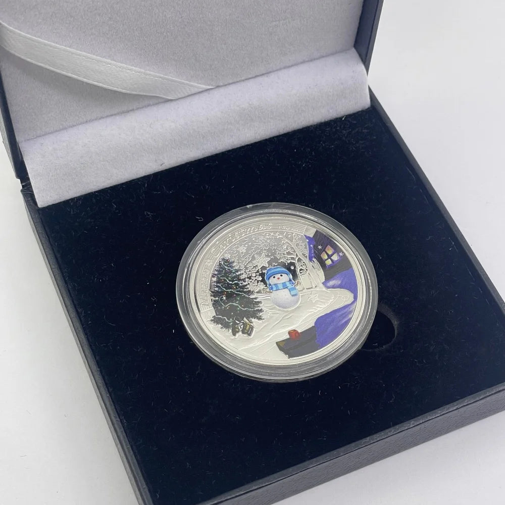 Best Xmas Gift! 17 Designs Christmas Gold&Silver Coin with Acrylic shell/Gift Box Collectible for Kids Friends Party Home Decor