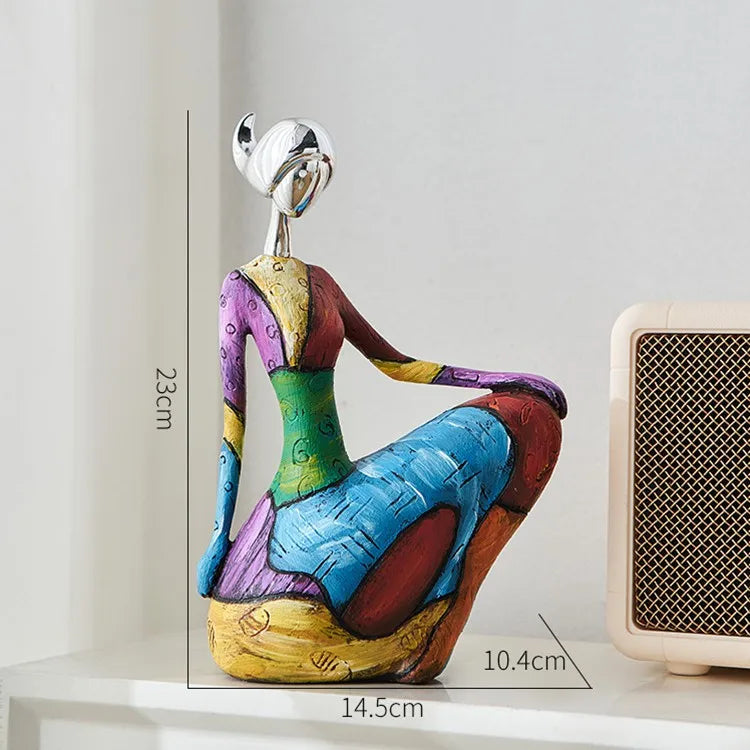 Bohemian Abstract Yoga Woman Sculpture Hand-Painted Resin Figurine Boho Decor Statue  Home Living Room Studio Decoration Gift