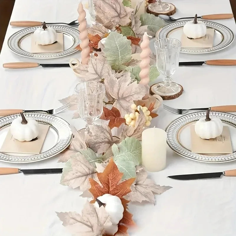 Artificial Maple Leaves Garland Pumpkin Fake Plants Autumn Fall Home Decoration Thanksgiving Halloween Christmas Wedding Decor
