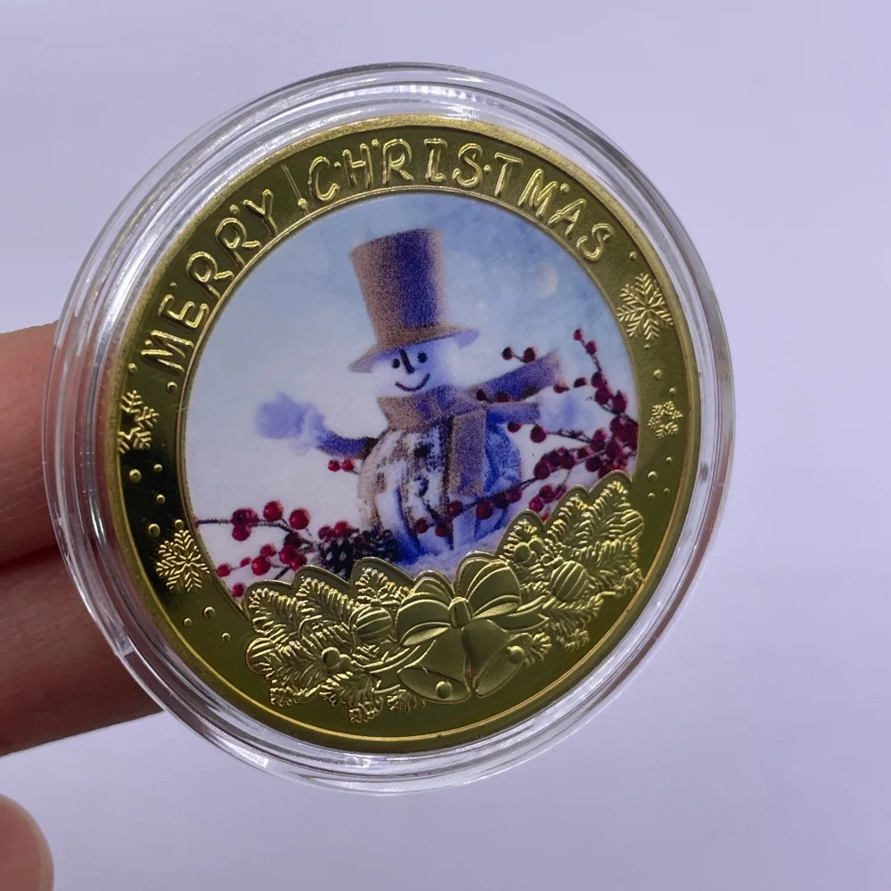 Best Xmas Gift! 17 Designs Christmas Gold&Silver Coin with Acrylic shell/Gift Box Collectible for Kids Friends Party Home Decor