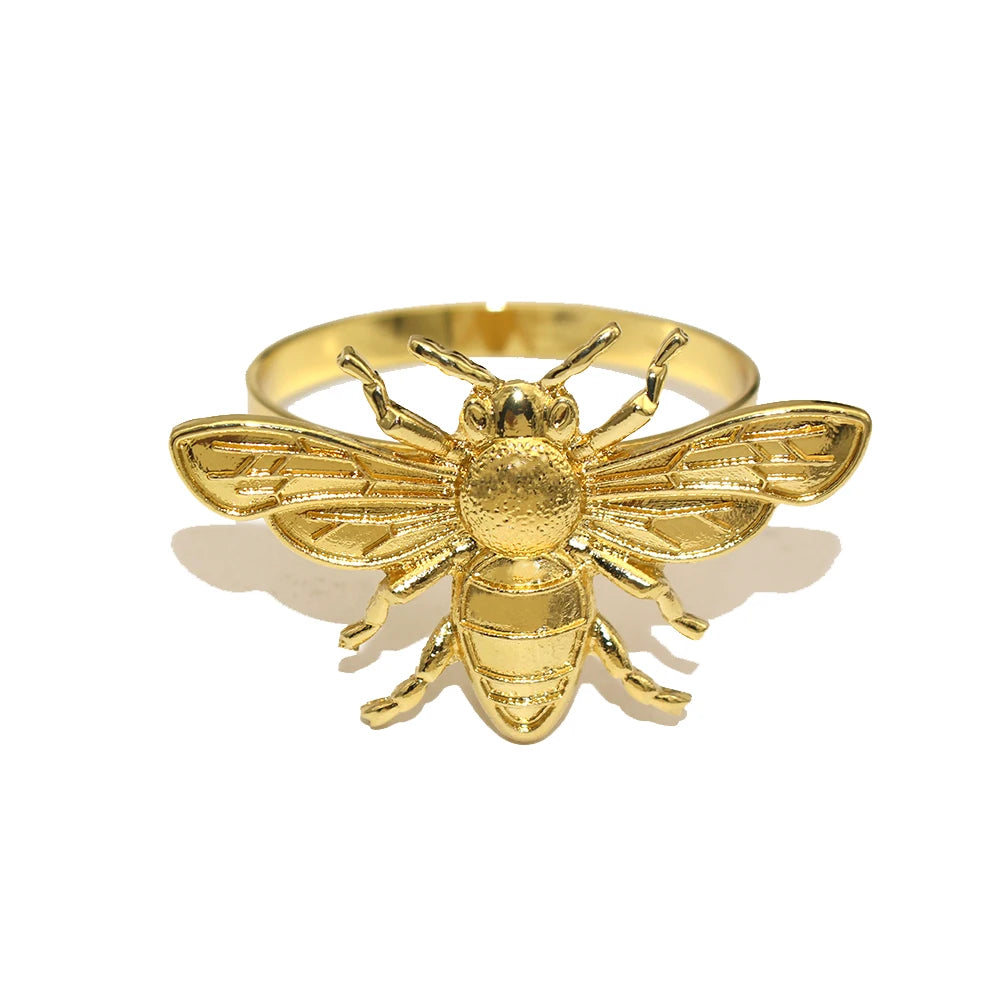 6Pcs Gold Bee Napkin Rings Metal Insect Napkin Holder for Fall Thanksgiving Halloween Table Decoration HWE92