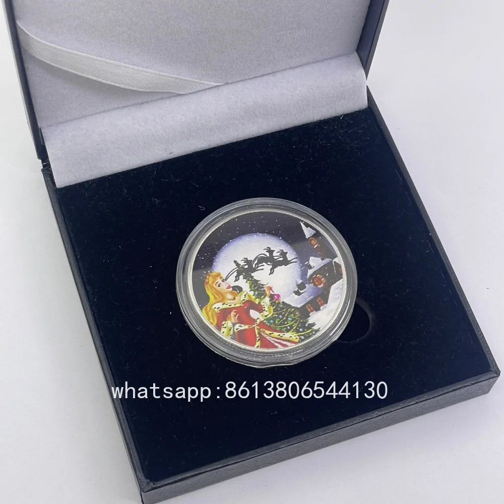 Best Xmas Gift! 17 Designs Christmas Gold&Silver Coin with Acrylic shell/Gift Box Collectible for Kids Friends Party Home Decor