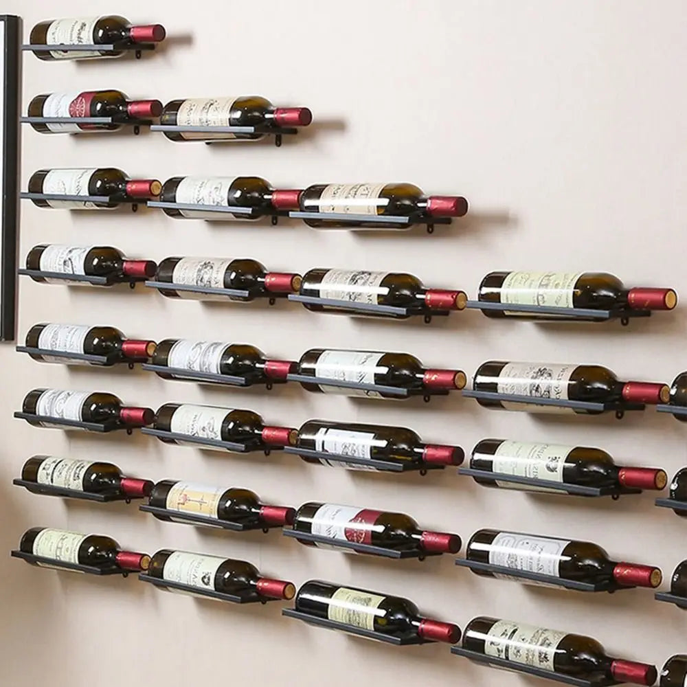 Under Cabinet Organizer Wine Rack Wall Mounted Liquor Wine Bottles Black Metal Wall Decor