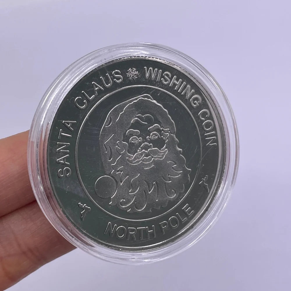 Best Xmas Gift! 17 Designs Christmas Gold&Silver Coin with Acrylic shell/Gift Box Collectible for Kids Friends Party Home Decor