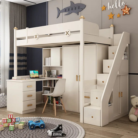 Bed and Desk Integrated Adult Combined Bed Bunk Bed with Wardrobe Elevated Bed Children's Bed Two-storey High and Low Bunk Bed
