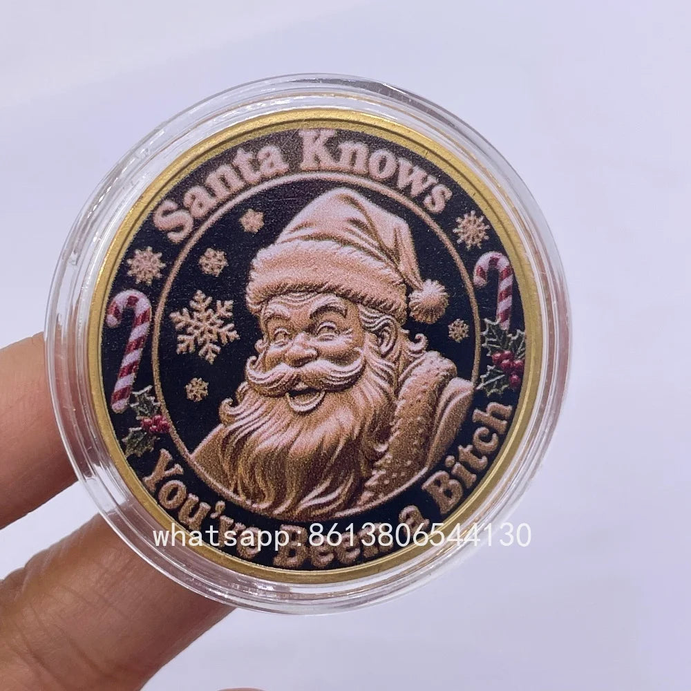 Best Xmas Gift! 17 Designs Christmas Gold&Silver Coin with Acrylic shell/Gift Box Collectible for Kids Friends Party Home Decor