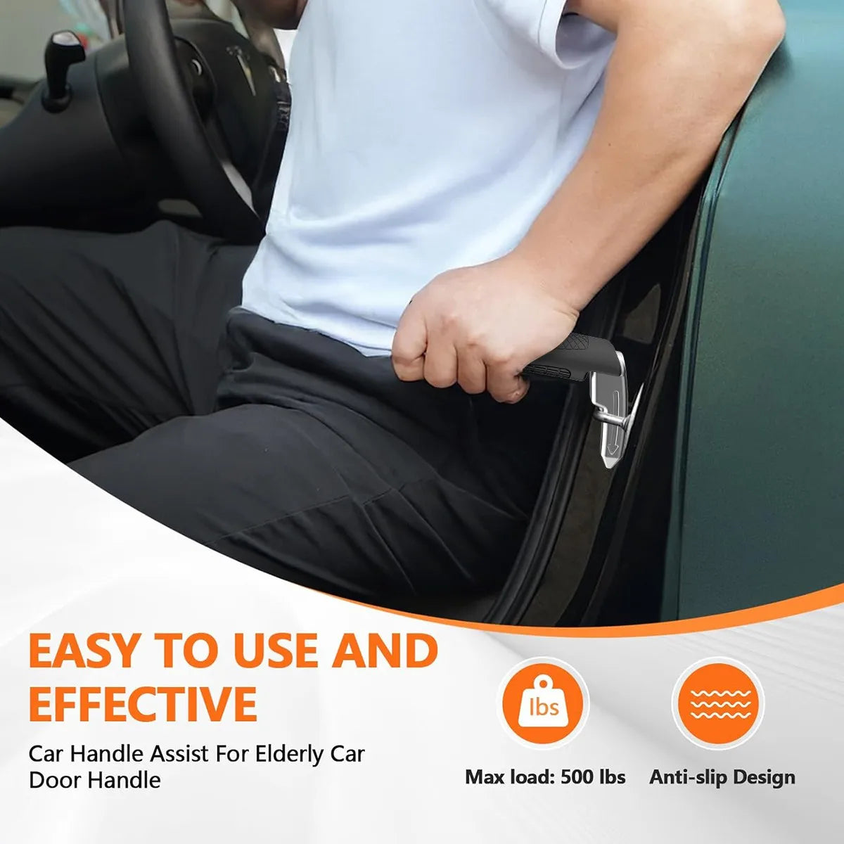 1 Portable Vehicle Support Handle, Aluminium Door Assist, Window Breaker, Polished Finish, Ideal for Elderly and Gift Giving