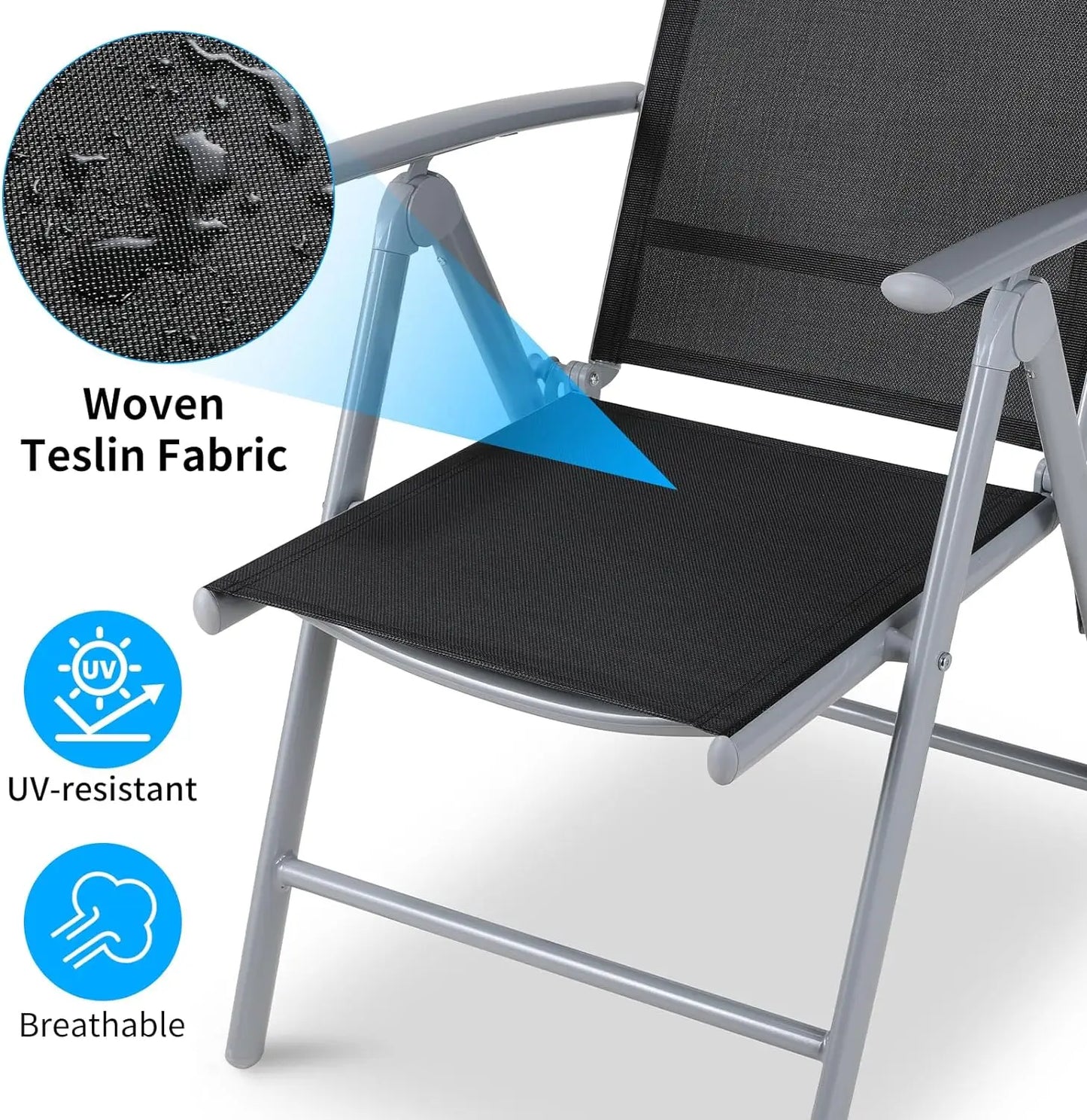 2PCS Foldable Lounge Chair Patio Folding Dining Chairs Aluminum Padded Adjustable High Back Lightweight Lawn Chair, Load 120kg
