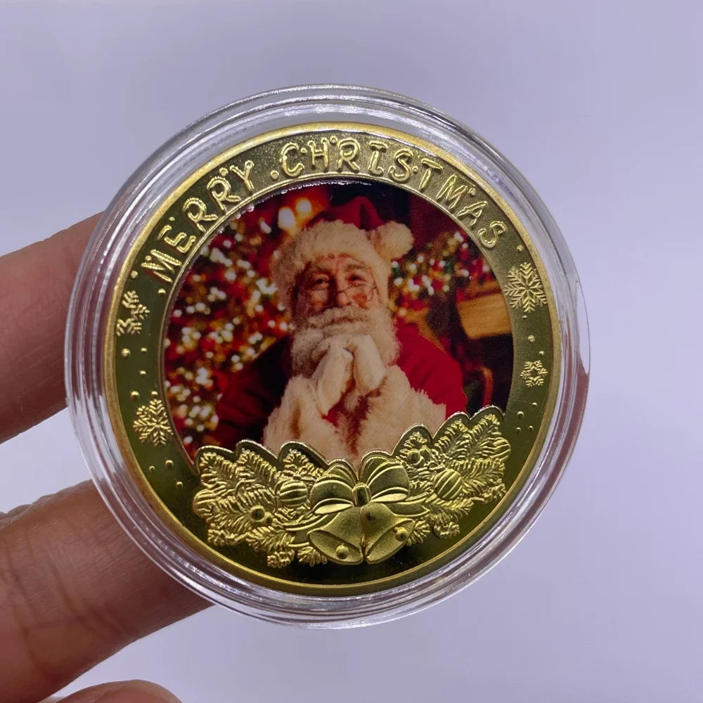 Best Xmas Gift! 17 Designs Christmas Gold&Silver Coin with Acrylic shell/Gift Box Collectible for Kids Friends Party Home Decor