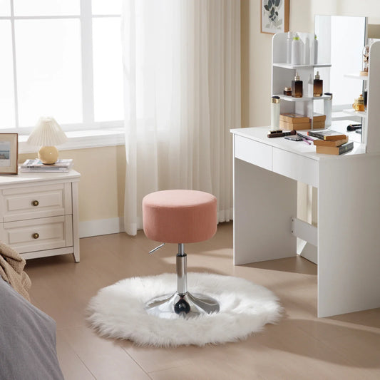 WOLTU 1PC White Round Swivel Bar Stools Height-Adjustable Makeup Stools Corduroy Padded Stools for Office Kitchen Home