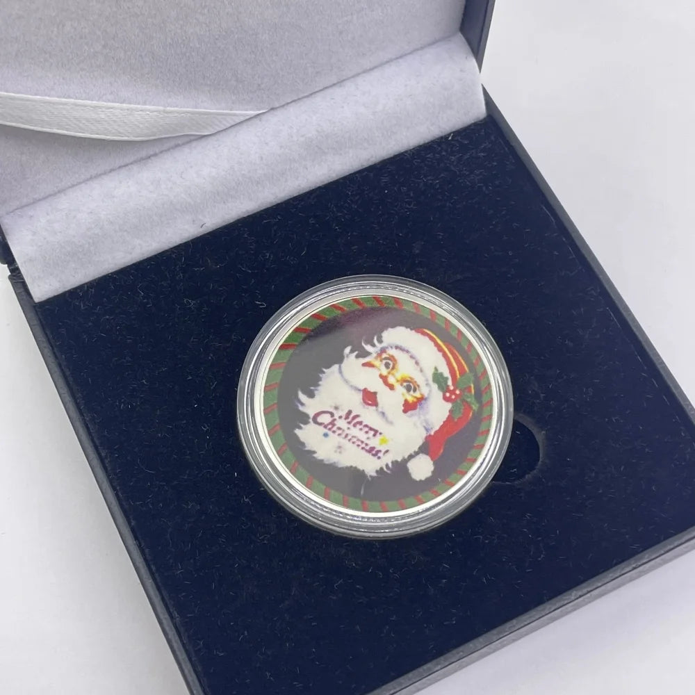 Best Xmas Gift! 17 Designs Christmas Gold&Silver Coin with Acrylic shell/Gift Box Collectible for Kids Friends Party Home Decor
