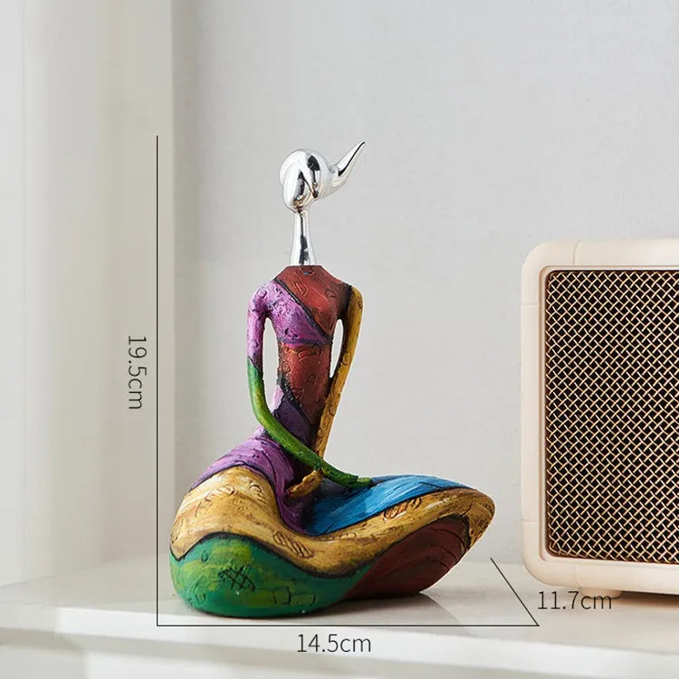 Bohemian Abstract Yoga Woman Sculpture Hand-Painted Resin Figurine Boho Decor Statue  Home Living Room Studio Decoration Gift