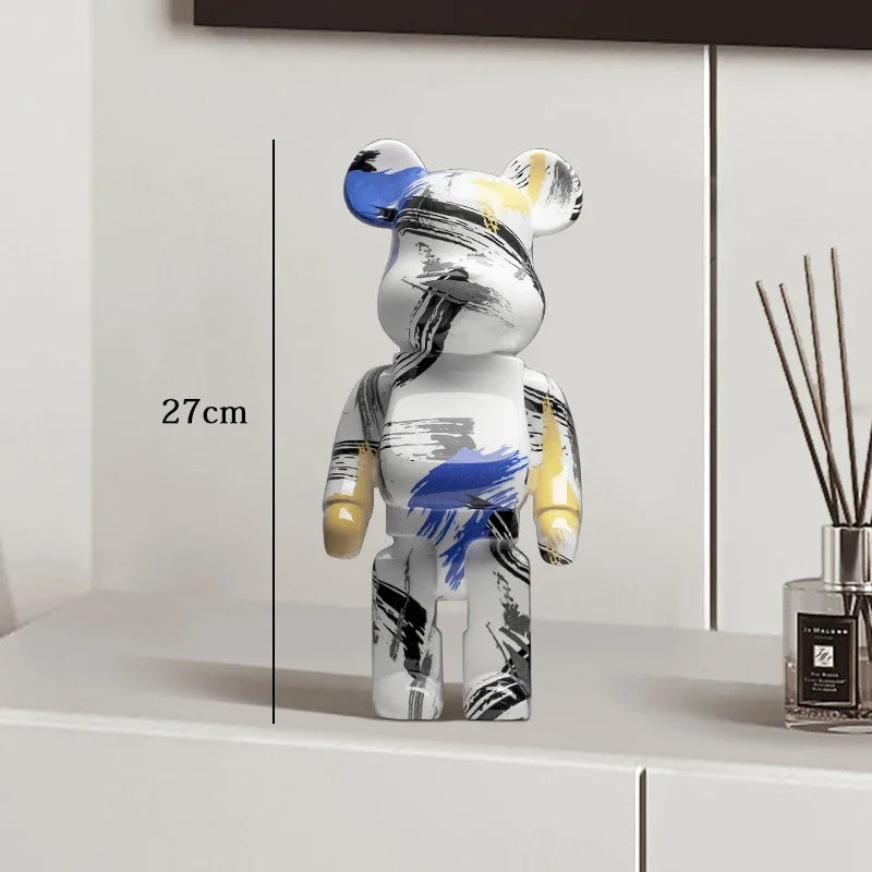 27cm Graffiti Bear Statue Paint Block Bear Decor Resin Desktop Ornaments Home Decoration Living Room Bear Floor Sculpture Gifts
