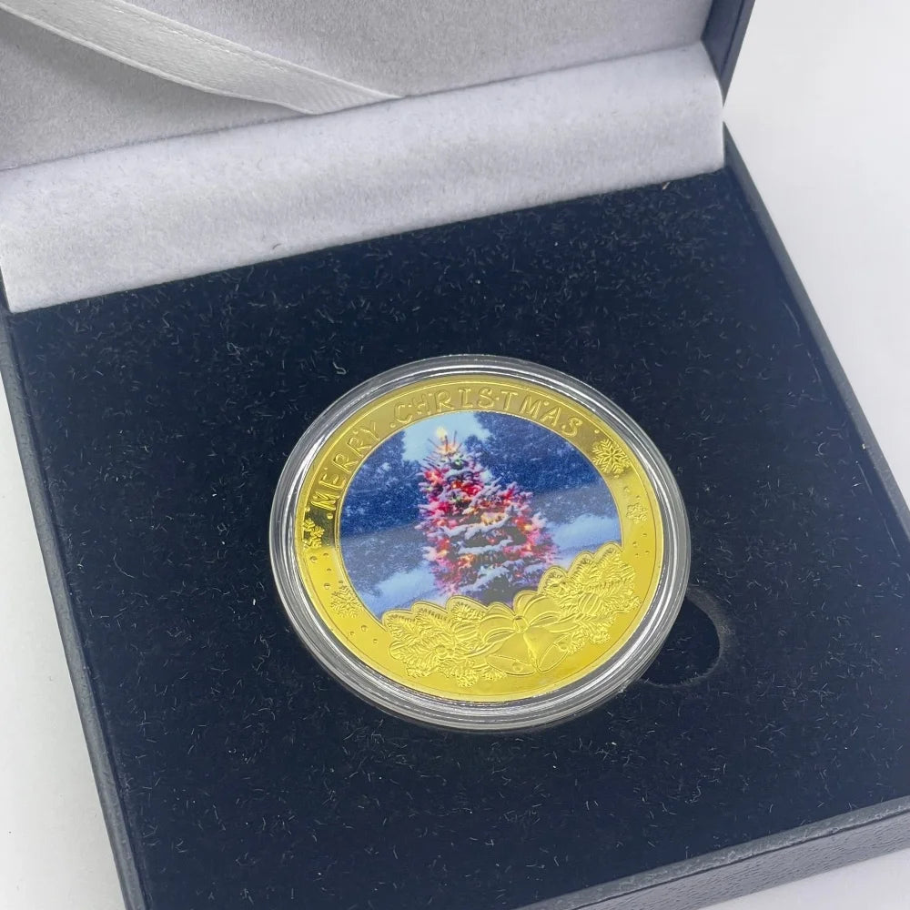 Best Xmas Gift! 17 Designs Christmas Gold&Silver Coin with Acrylic shell/Gift Box Collectible for Kids Friends Party Home Decor