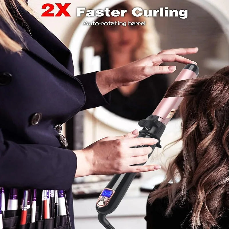 Automatic Hair Curler 1.1inches Rotating Curling Iron with LED Display Fast Heating Curling Wand Hair Curler for Home&Travel Use